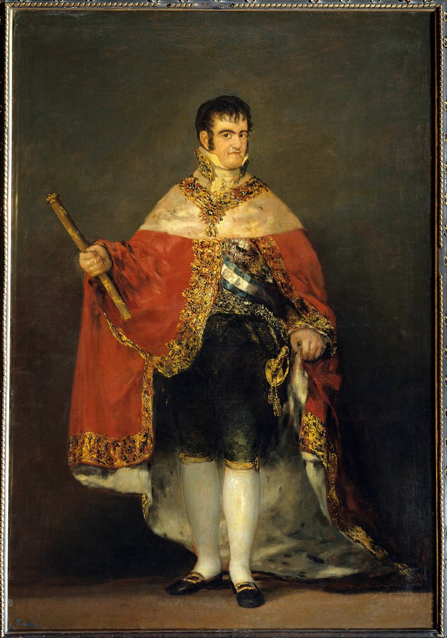 Portrét krále Ferdinanda VII. (1784-1833) v královském kostýmu Obraz Francisco de Goya y Lucientes (1746-1828). Kolem roku 1815. Madrid. Musee du Prado - Portrét krále Ferdinanda VII. (1784-1833) s královským pláštěm. Obraz Francisco de Goya y Lucientes od Francisco de Goya
