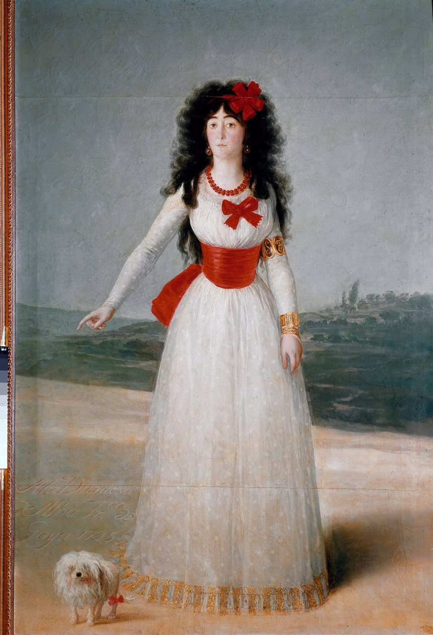 Portrét vévodkyně z Alby (Alba) (Maria Teresa Cayetana de Silva) (1762-1802) Obraz Francisco Goya y Lucientes (1746-1828) 1795 Rozměr 194x130 cm Madrid, sbírka Alba od Francisco de Goya