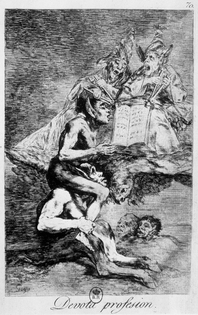 Vyznání víry, čarodějnická scéna s elfy od Goyi, konec 18. století. od Francisco de Goya