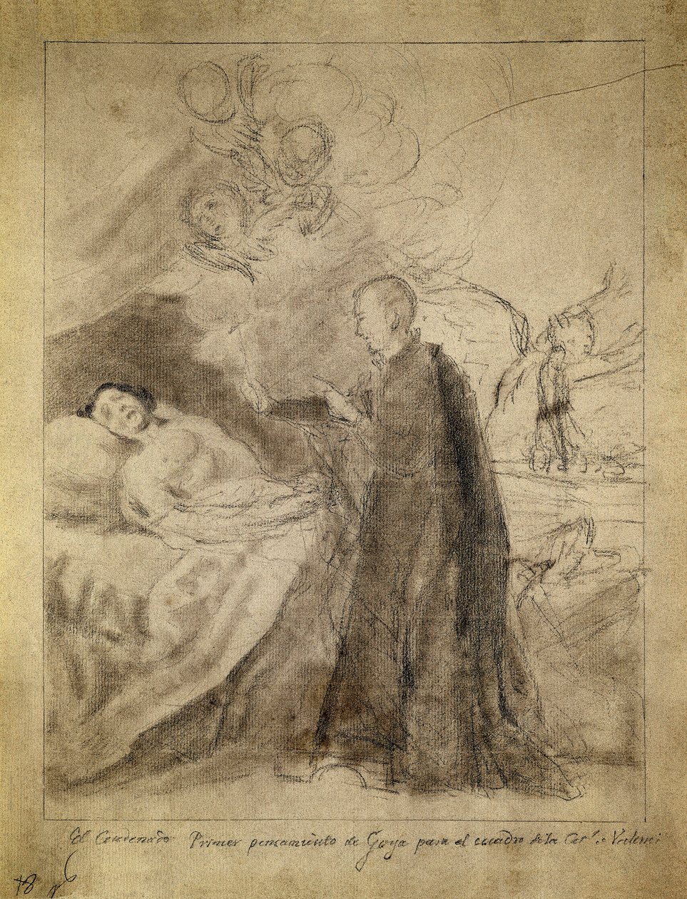Svatý Francois (František) Borgia (1510-1578) u lůžka umírajícího nekajícníka. Kresba 1788, Francisco de Goya y Lucientes (1746-1828). Skica k obrazu stejného názvu na objednávku rodiny Ausuna. Muzeum Prado, Madrid. od Francisco Jose de Goya y Lucientes