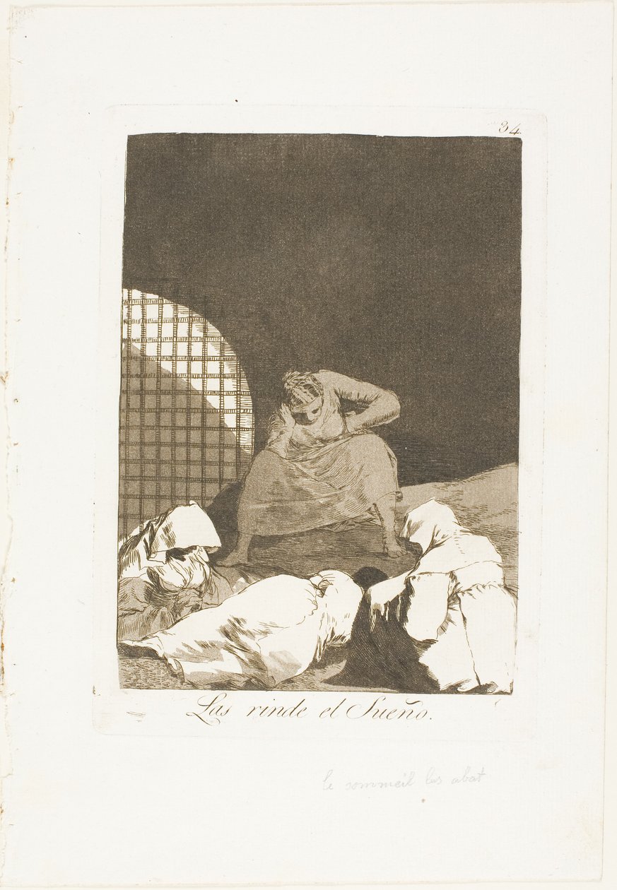 Spánek je překonává, deska 34 z Los Caprichos od Francisco Jose de Goya y Lucientes