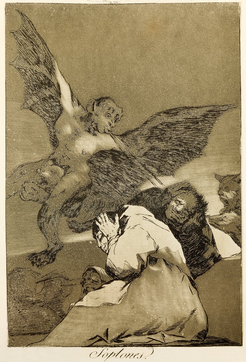 Snitches od Francisca de Goya (1746-1828), Lept a akvatinta číslo 48 v sérii Capricci (circaprichos) od Francisco Jose de Goya y Lucientes