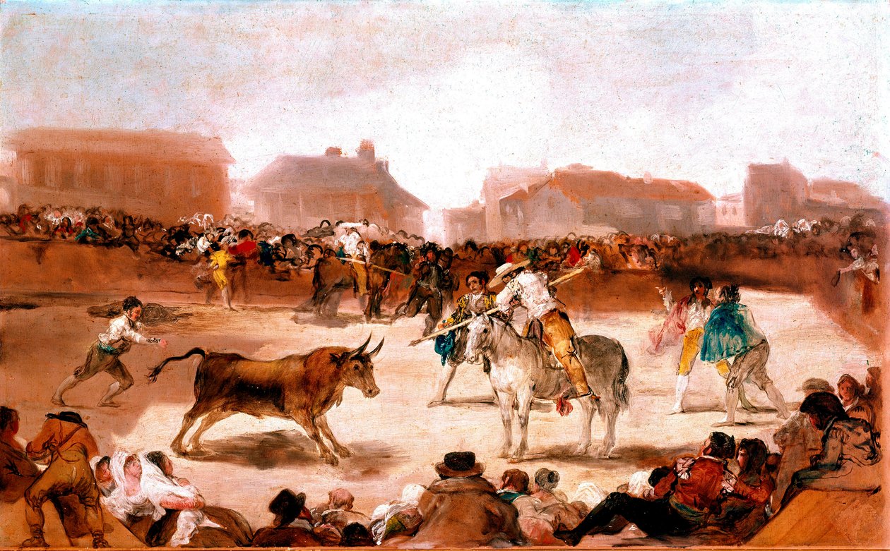 Sociální témata Akademie San Fernando: “”Corrida ve vesnici”” Obraz Francisco Goya y Lucientes (1746-1828) 1812-1814 Rozm. 45x72 cm Madrid, akademie San Fernando od Francisco de Goya