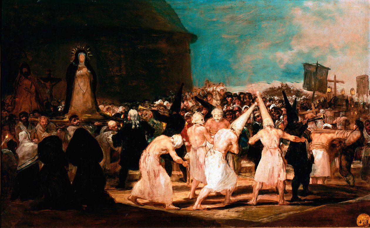 Sociální témata Akademie San Fernando: “”Průvod flagelantů ve vesnici”” Obraz Francisco Goya y Lucientes (1746-1828) 1812-1814 Rozm. 45x72 cm Madrid, akademie San Fernando od Francisco de Goya