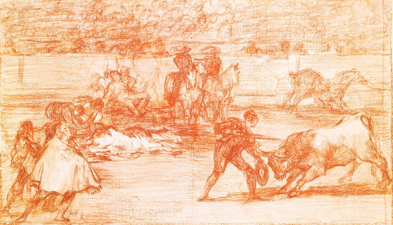 Tauromachie: toreador se připravuje k boji v chapeau na místě mulety. Dessin a la sanguine od Francisca de Goya y Lucientes (1746-1828). 1815-1816. Madrid. Musee du Prado od Francisco Jose de Goya y Lucientes