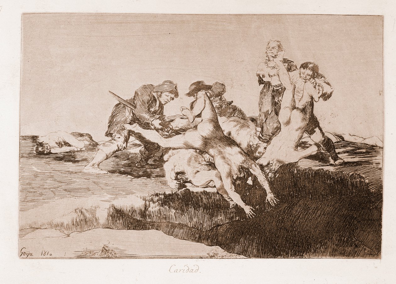 The Disasters of War: Charity (rytina po kresbě od Francisco de Goya