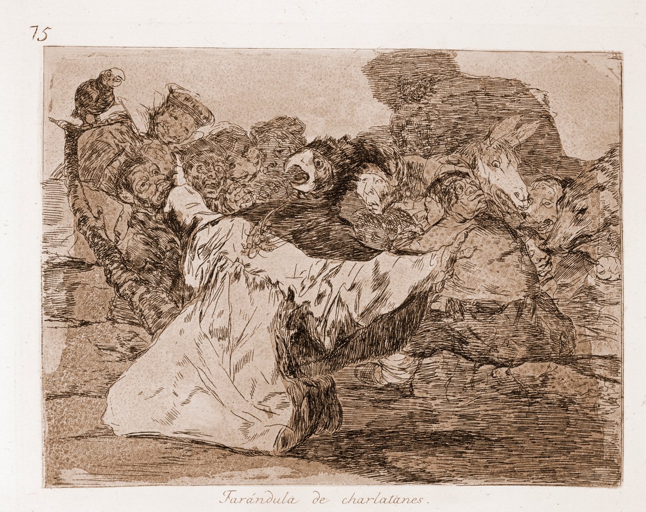 The Disasters of War: Farandole of šarlatánů (lept z přípravné kresby od Francisco de Goya