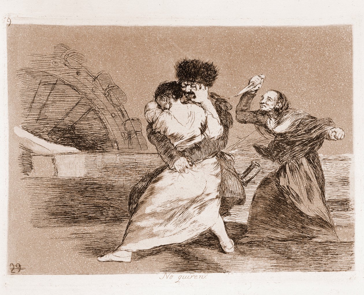 The Disasters of War: Oni nechtějí (lept z přípravné kresby od Francisco de Goya