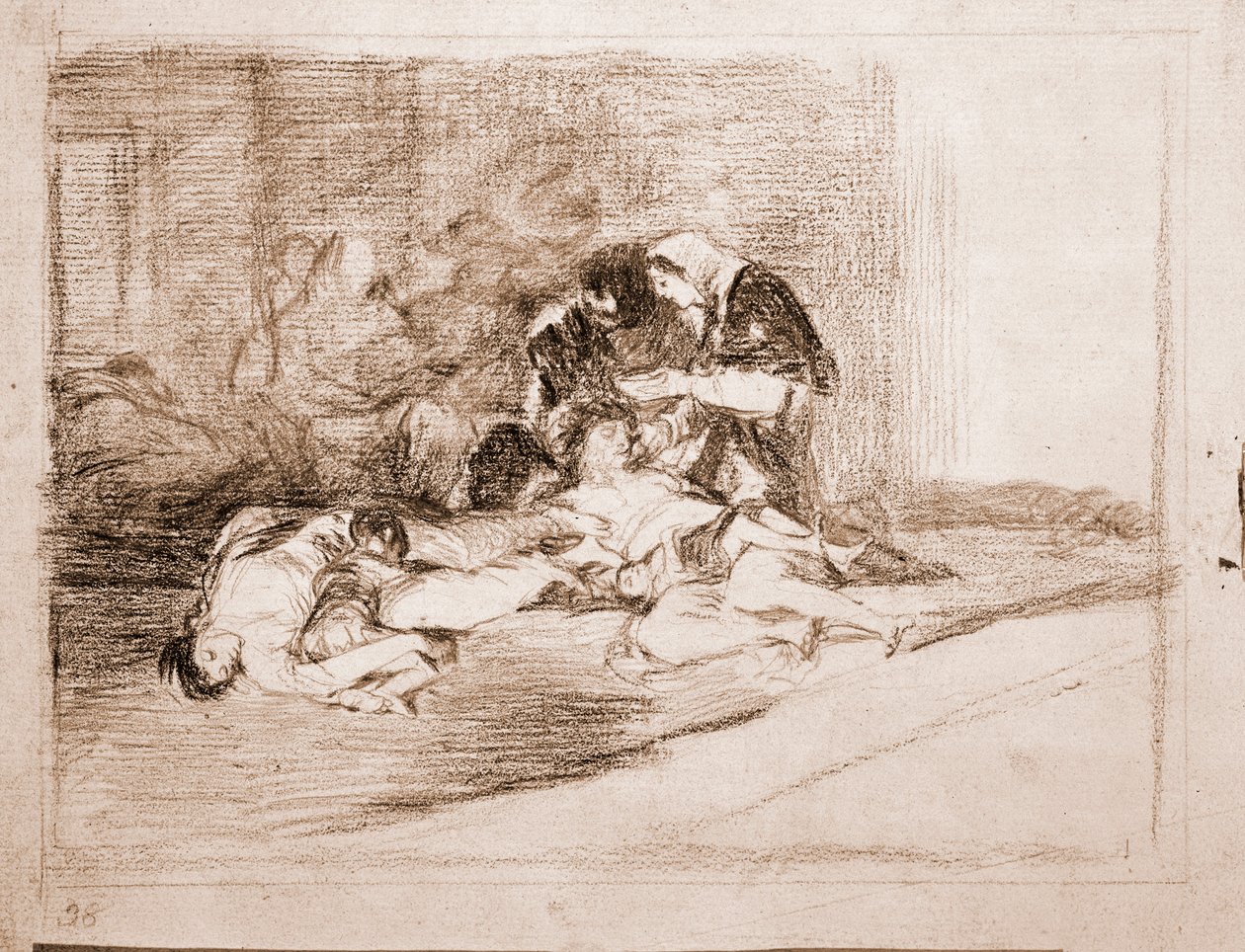 The Disasters of War: K čemu je miska? (přípravný výkres od Francisco de Goya