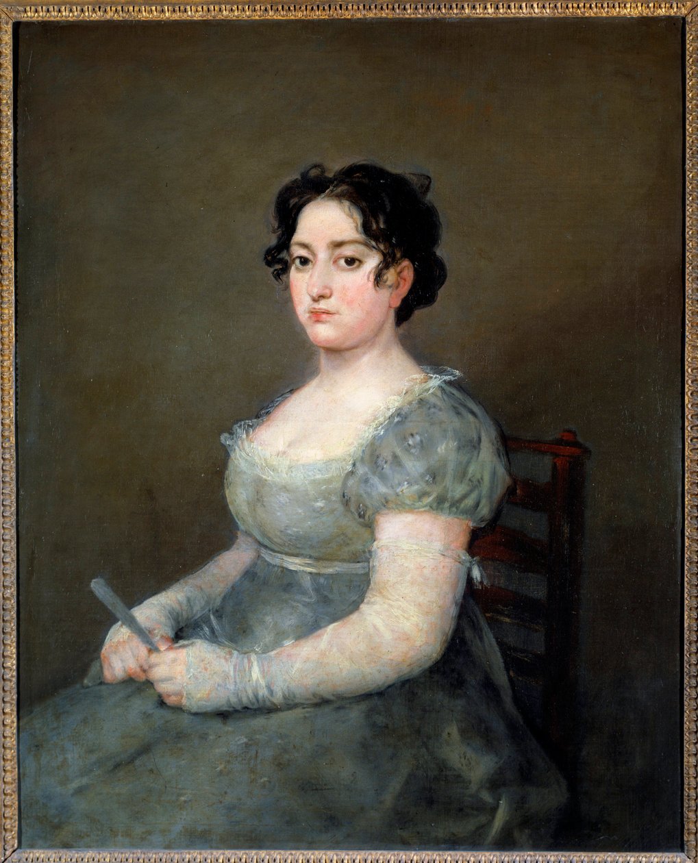 Obraz Žena ve vějíři od Francisca de Goyi (1746-1828) Slunce z 19. století. 1,03x0,84 m od Francisco de Goya