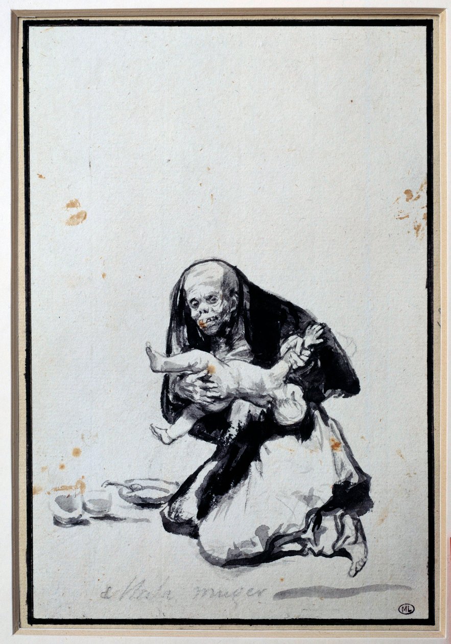 Špatná žena Antropofágní scéna, čarodějnice má dítě. Gray wash od Francisco Goya y Lucientes (1746-1828) Sun. 0,21x0,14 m Paříž, musee du Louvre od Francisco de Goya