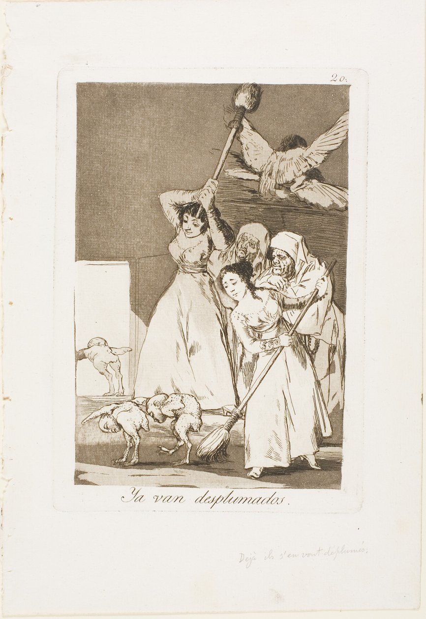 There They Go Plucked (tedy fleeced), talíř 20 z Los Caprichos od Francisco Jose de Goya y Lucientes