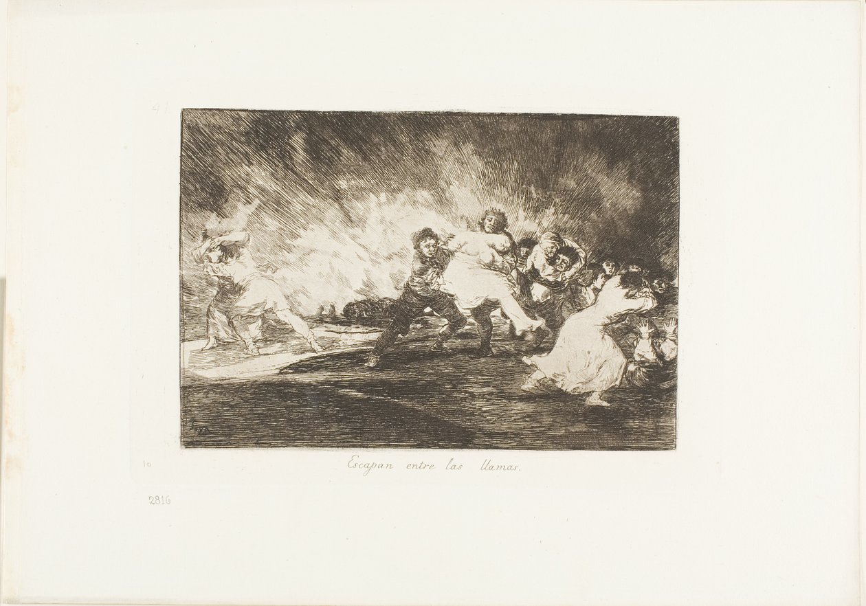The Escape through the Flames, deska 41 z The Disasters of War od Francisco Jose de Goya y Lucientes
