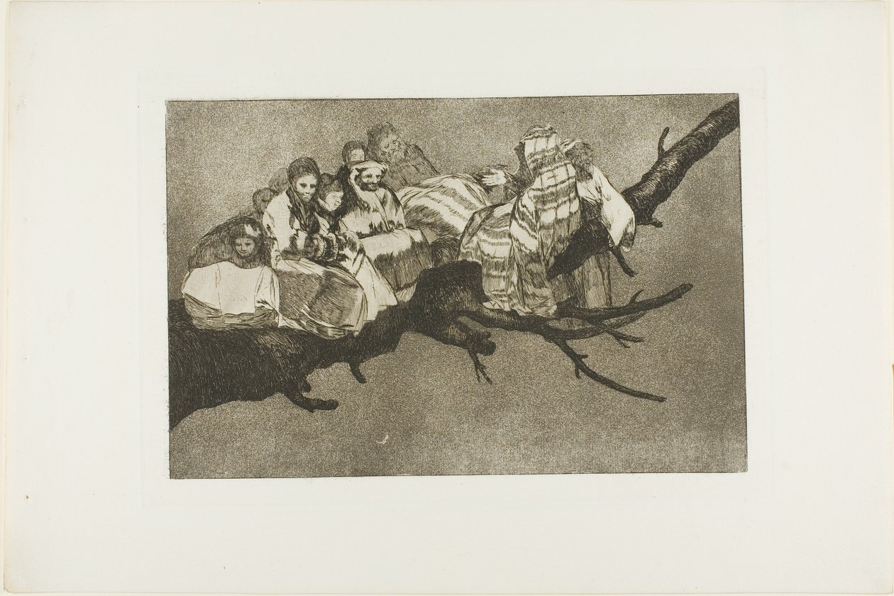 Jít mezi větve, tj. mluvit přes klobouk, třetí deska z Los Proverbios od Francisco Jose de Goya y Lucientes