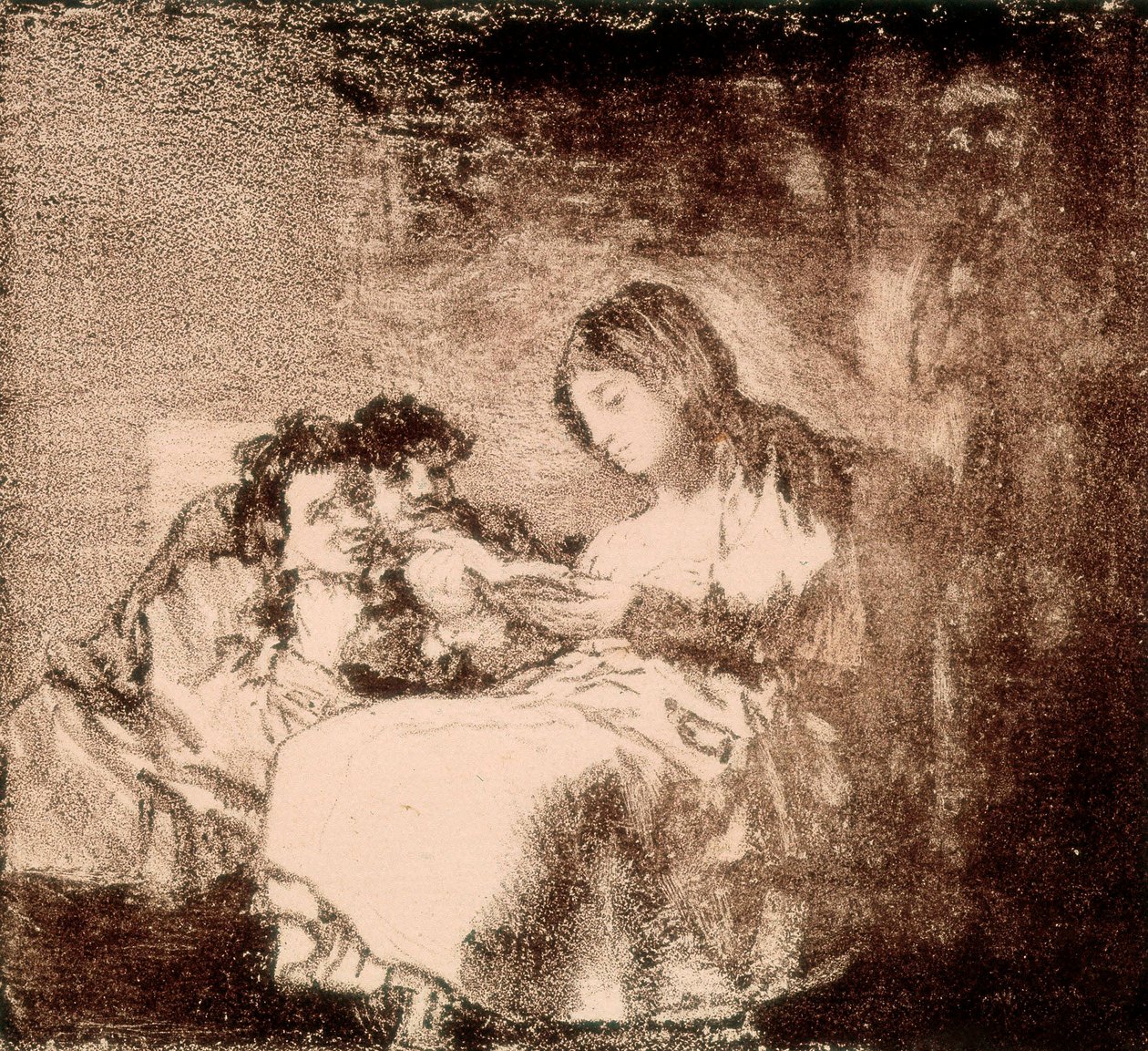 ""Žena čte příběh dvěma dětem"" Litografie Francisco de Goya y Lucientes (1746-1828). 1819-1822. Madrid. Národní knihovna od Francisco Jose de Goya y Lucientes