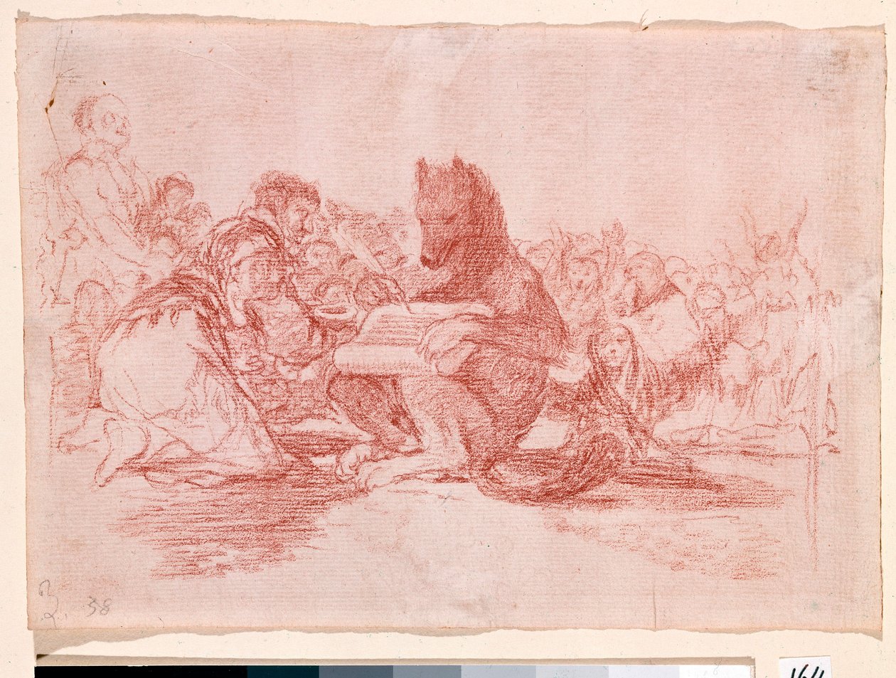 War Destres: „Tohle je nejhorší““. Zastoupení příznivců monarchie Ferdinanda VII Španělského jako zvířata. Přípravná kresba červenou tužkou pro lept č. 74 od Francisca de Goya y Lucientes (1746-1828). 1810-1812. Madrid. Muzeum Prado od Francisco de Goya