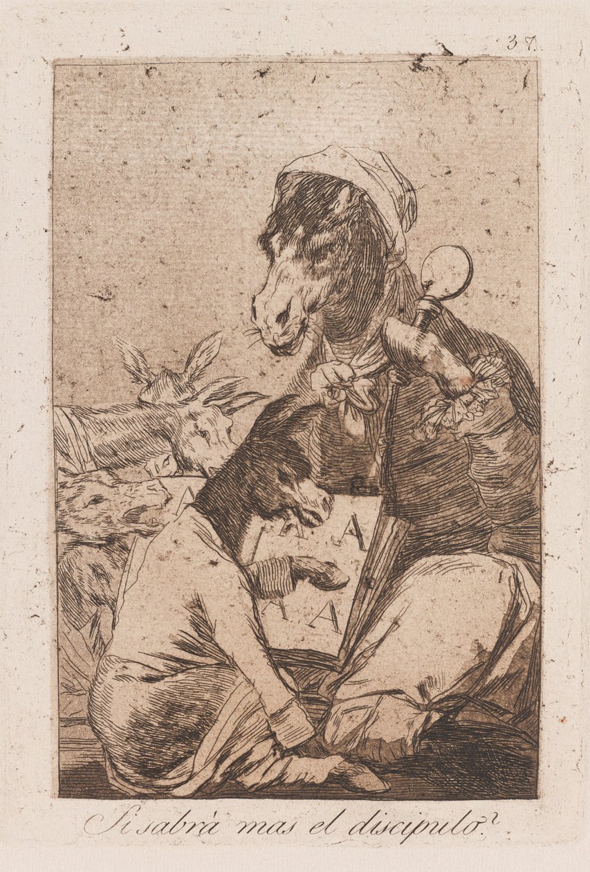 Bude žák vědět víc než mistr?, konec 18.-začátek 19. století (tisk) od Francisco de Goya