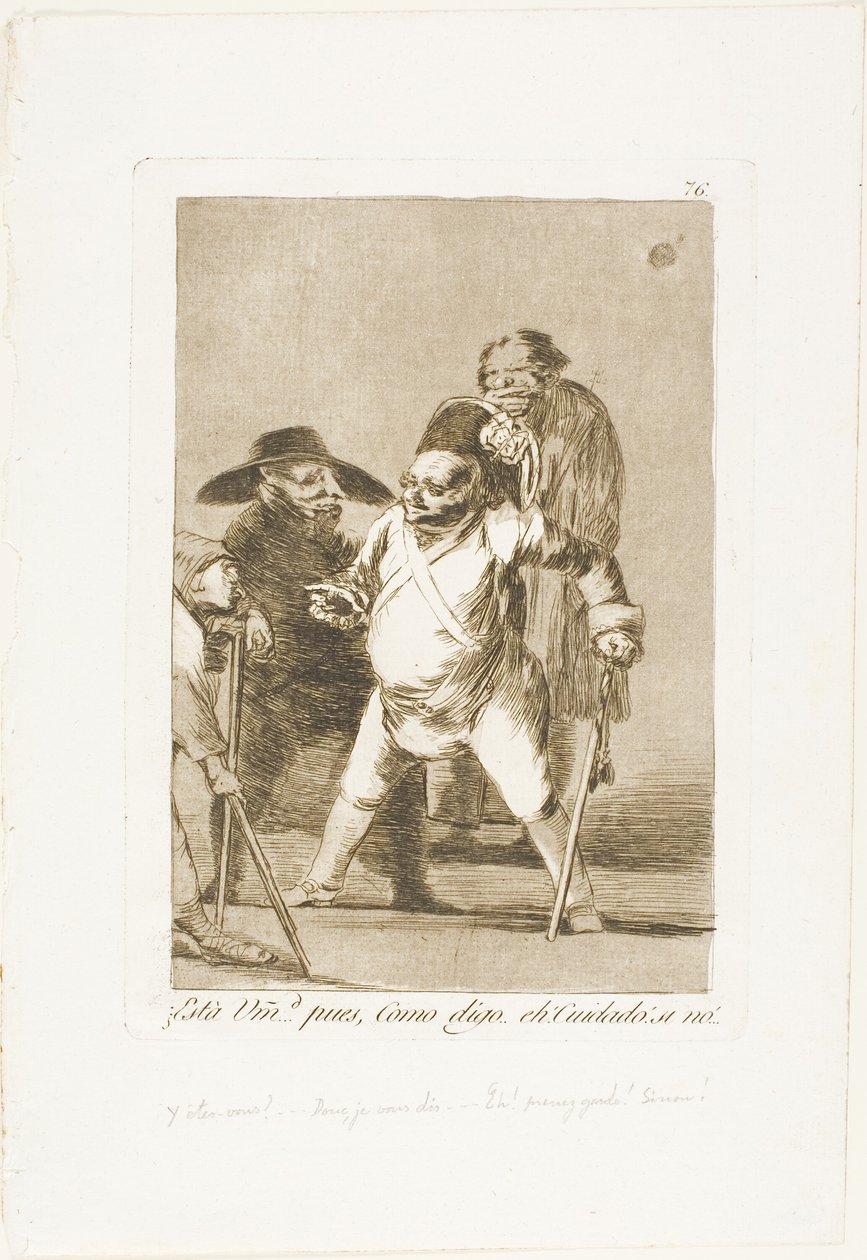 Rozumíš? ... no, jak říkám... eh! Pozor! jinak..., deska 76 z Los Caprichos od Francisco Jose de Goya y Lucientes