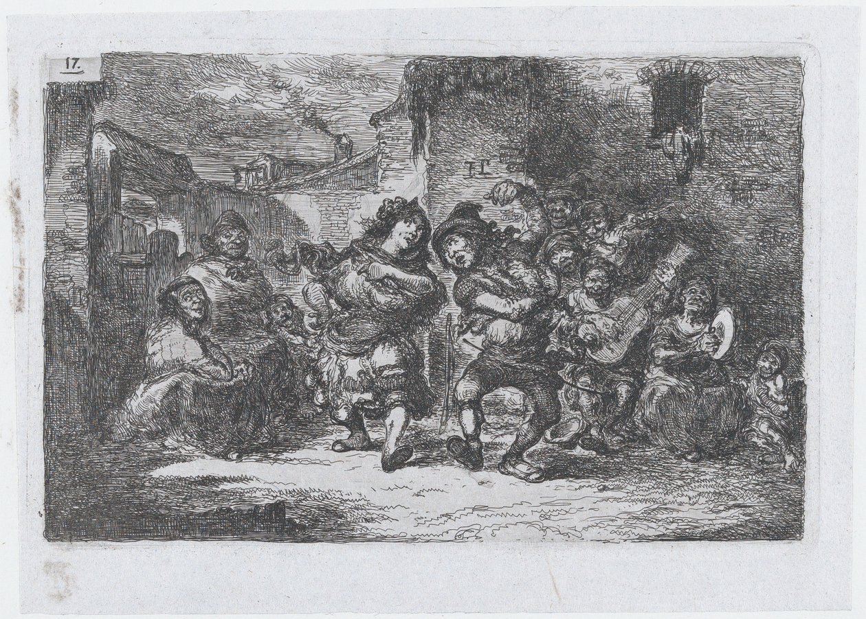 Deska 17: pouliční hudebníci a taneční postavy, ze série zvyků a zábav z..., 1850. od Francisco Lameyer Berenguer