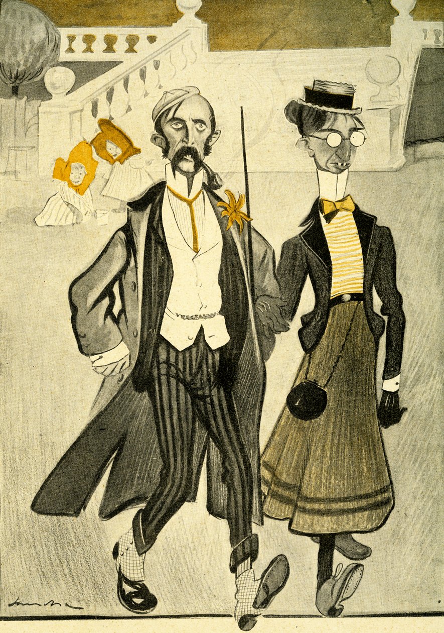 Anglický pár ve Francii zesměšňovaný pro jejich zvláštní smysl pro módu, 1903 od Francisco Sancha y Lengo