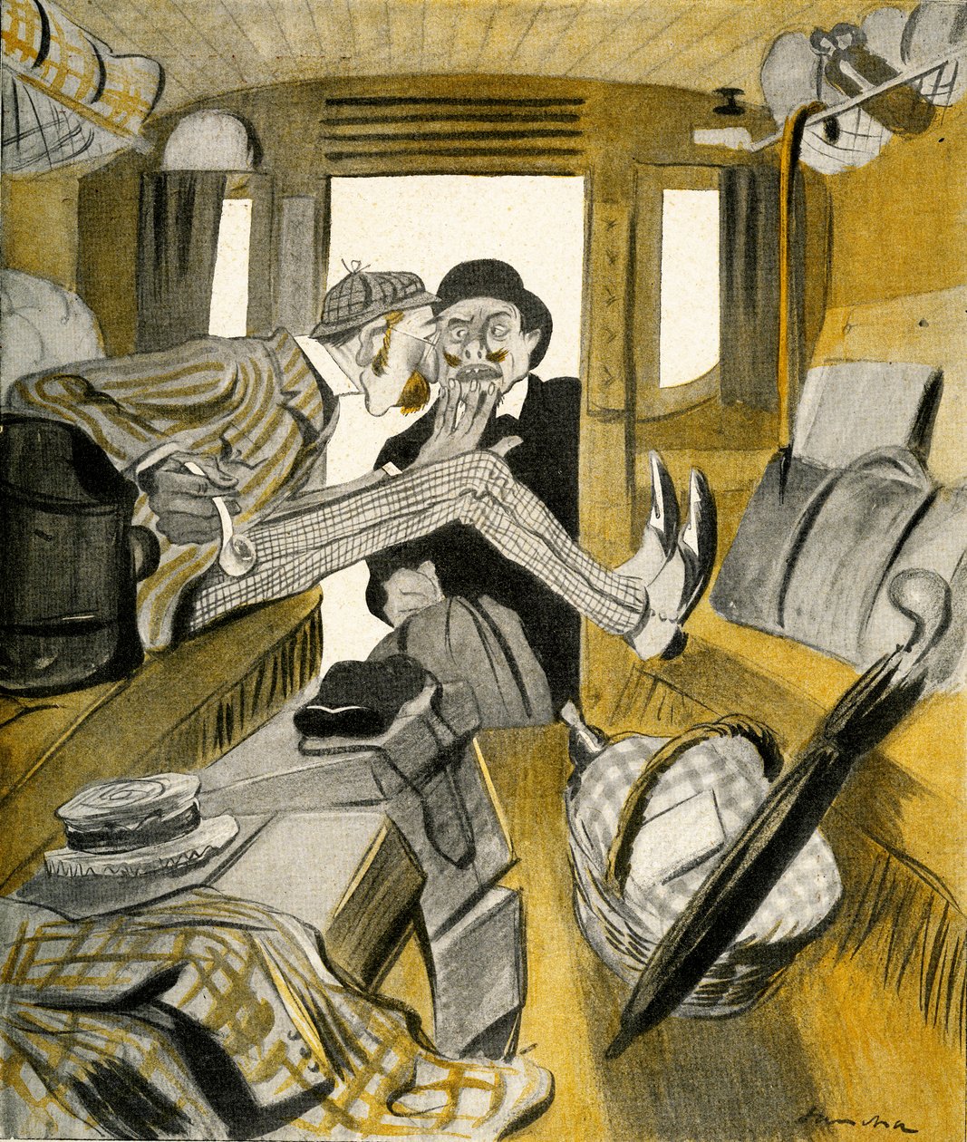 Angličan zastaví Francouze, aby se posadil na volné místo ve vlaku, 1903. od Francisco Sancha y Lengo