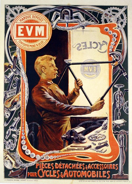 Plakátová reklama E.V.M. cyklistické doplňky (barva lito) od Francisco Tamagno