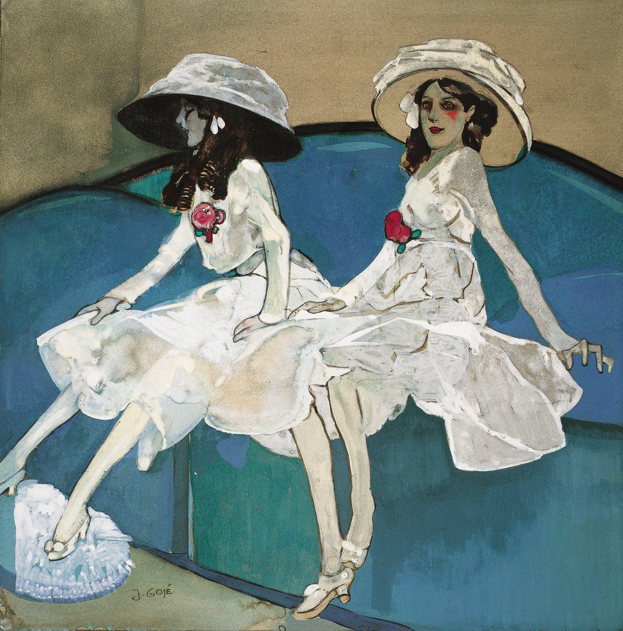 Deux soeurs - Dvě sestry - Obraz Xaviera Gose (1876-1915), c. 1910 - Olej na plátně - Národní muzeum umění Katalánska, Barcelona od Francisco Xavier Gose