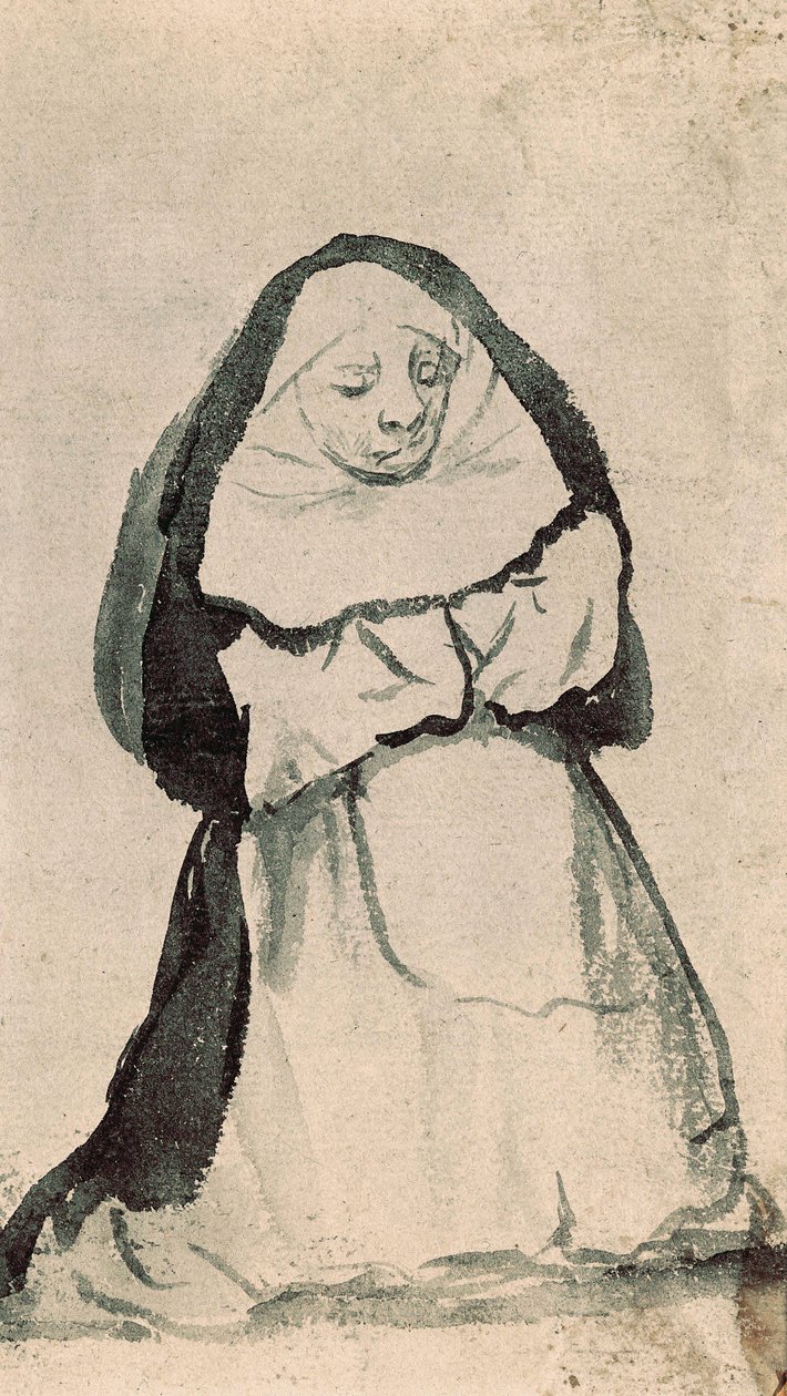Klečící jeptiška v modlitbě, začátek 19. století (kresba) od Francisco de Goya