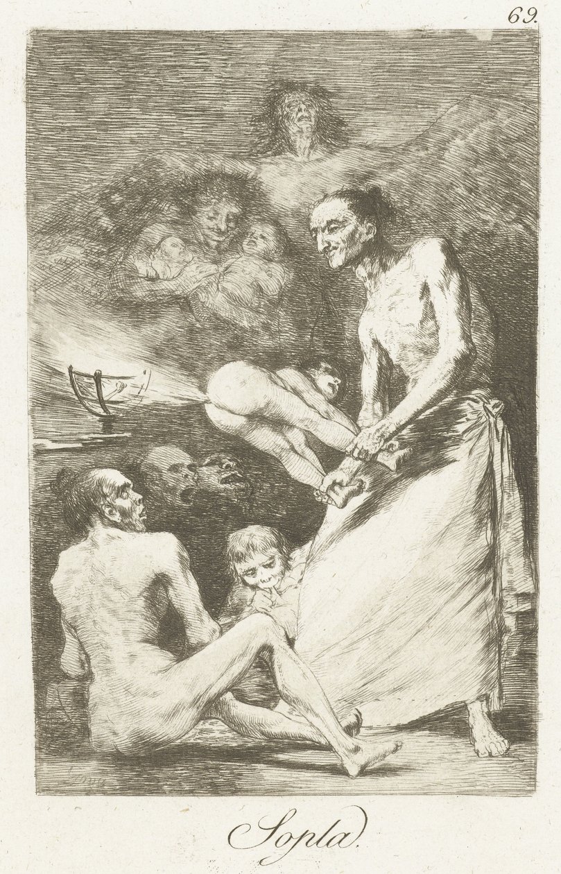 Blaas Sopla (název na objektu) Los Caprichos (název série) od Francisco de Goya