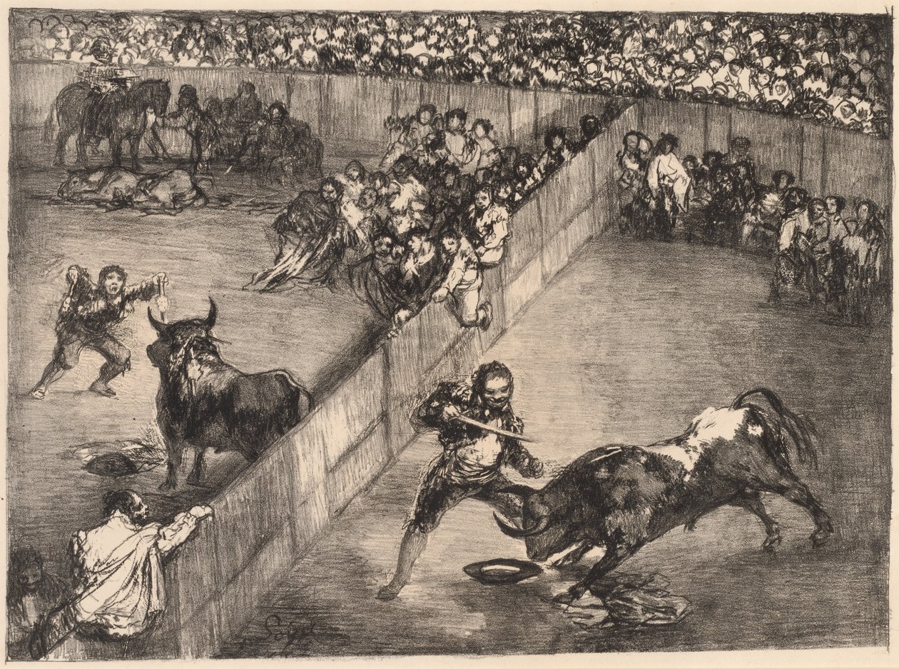 Býčí zápasy v rozděleném ringu od Francisco de Goya