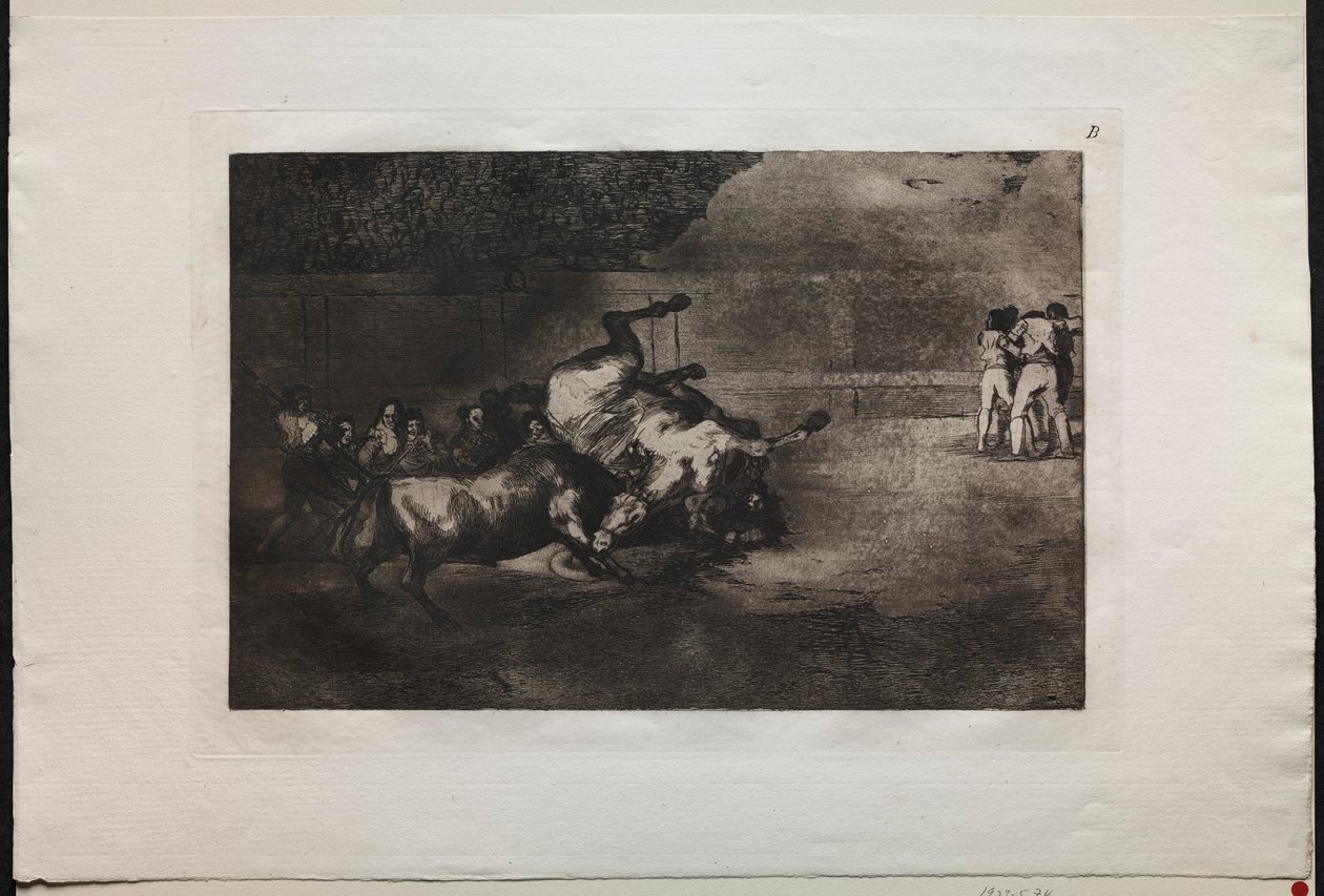 Býčí zápasy: Kůň vržený býkem, 1876. od Francisco de Goya