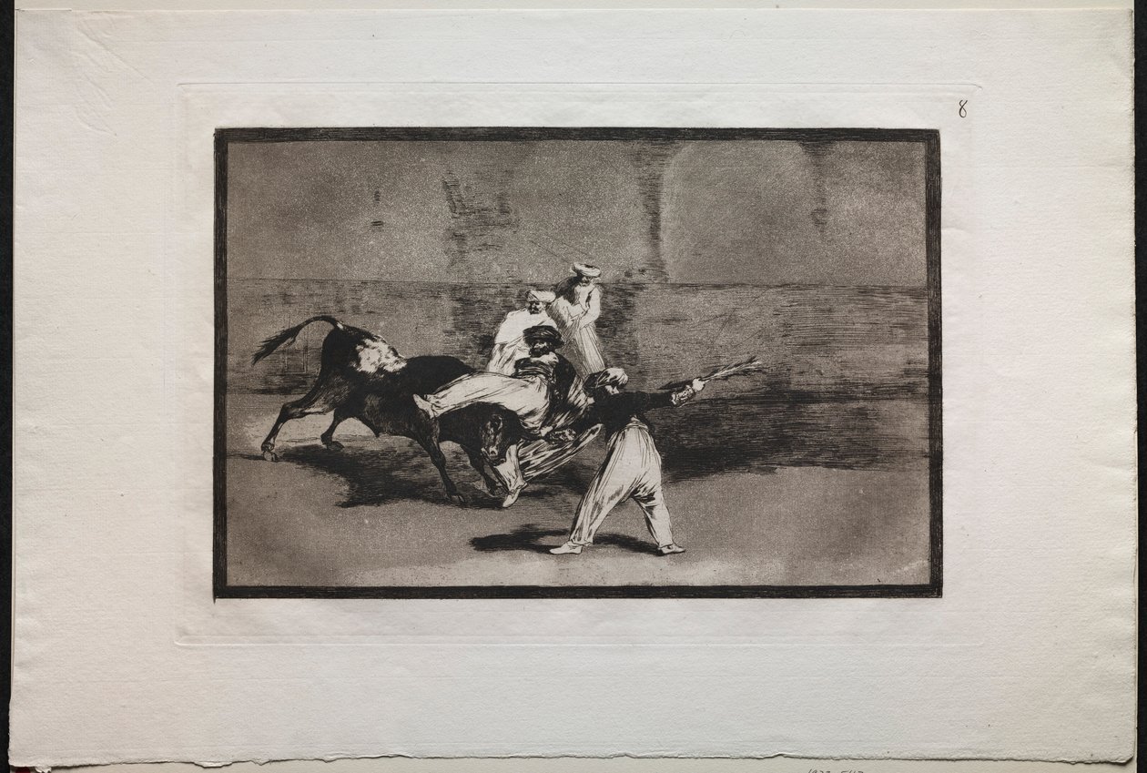Býčí zápasy: Moor chycený býkem v ringu, 1876. od Francisco de Goya