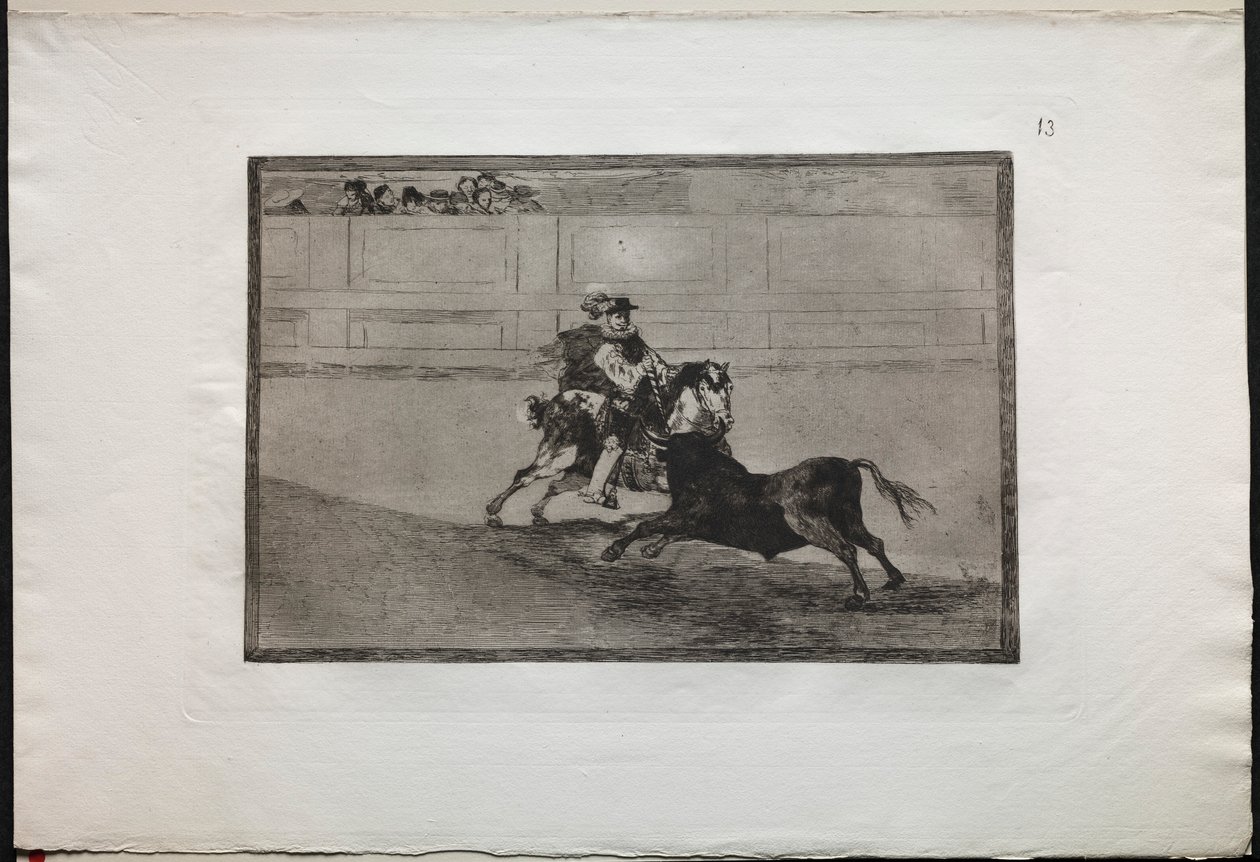 Býčí zápasy: Španělský rytíř v ringu lámající krátké oštěpy bez pomoci..., 1876. od Francisco de Goya