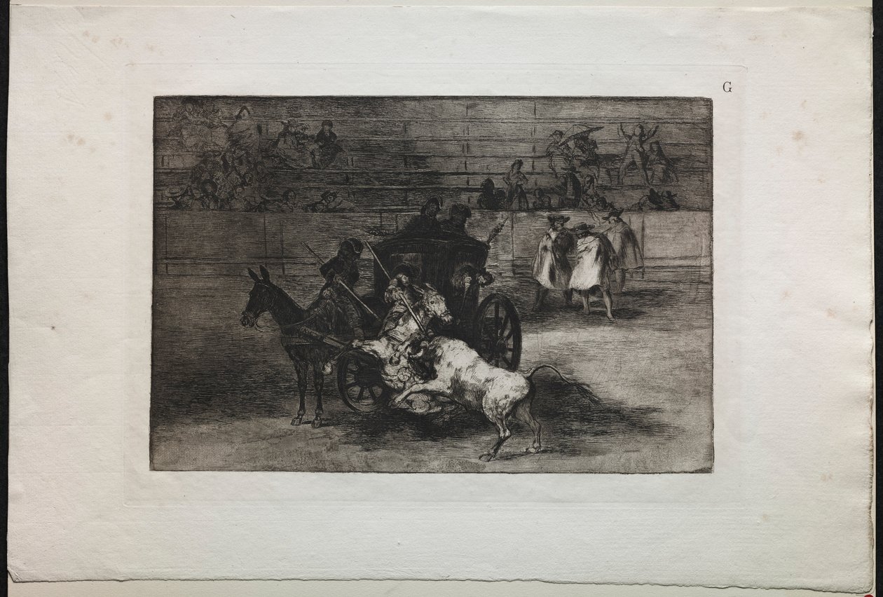 Býčí zápasy: Boj v kočáru zapřaženém do dvou mezků, 1876. od Francisco de Goya