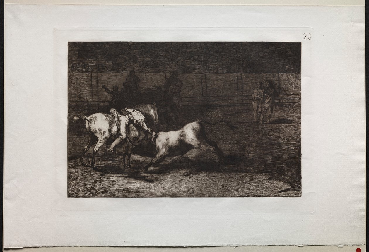 Býčí zápasy: Mariano Ceballos, Alias Indián, Kills the Bull from his horse, 1876. od Francisco de Goya