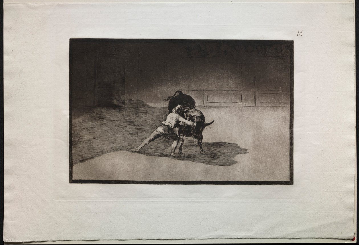 Býčí zápasy: Slavný Martincho umisťuje banderillské hry na býka s hnutím..., 1876. od Francisco de Goya