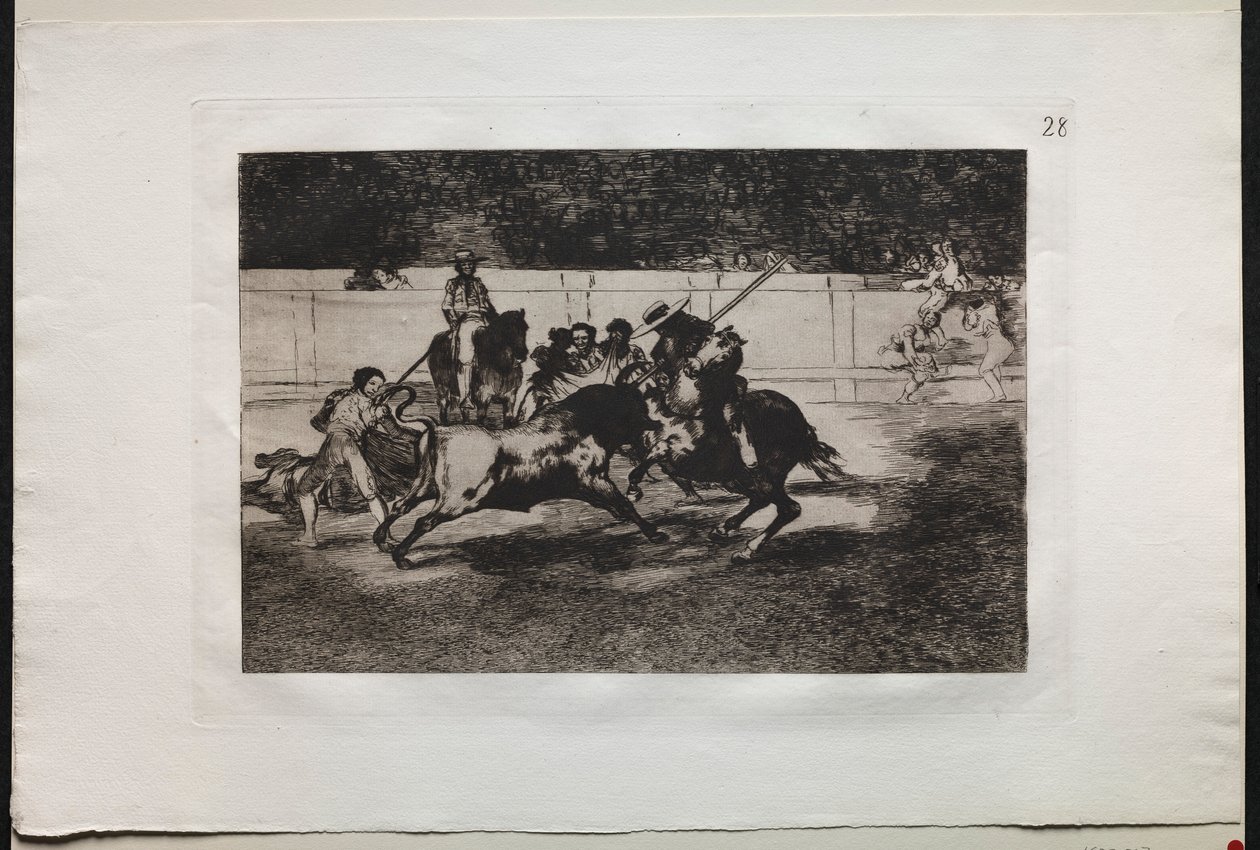Býčí zápasy: Silný Rendon bodne býka Piquem, z kterého průsmyku zemřel..., 1876. od Francisco de Goya