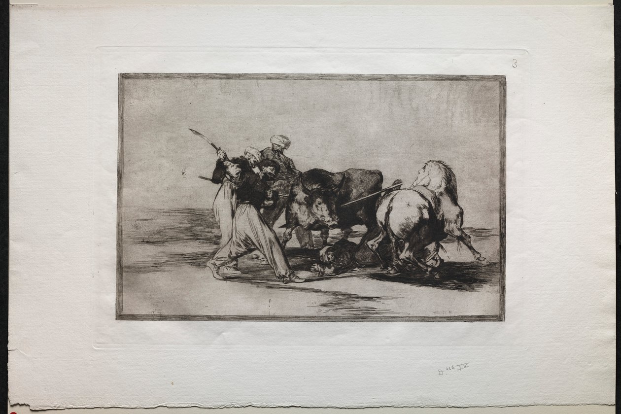 Býčí zápasy: Maurové se usadili ve Španělsku, vzdali se pověr Koránu, 1876. od Francisco de Goya