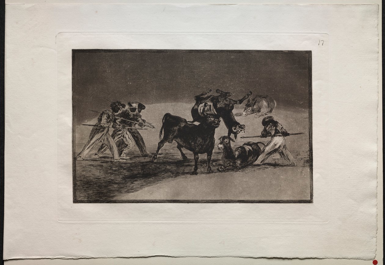 Býčí zápasy: Maurové používají osly jako bariéru k obraně proti býkovi..., 1876. od Francisco de Goya