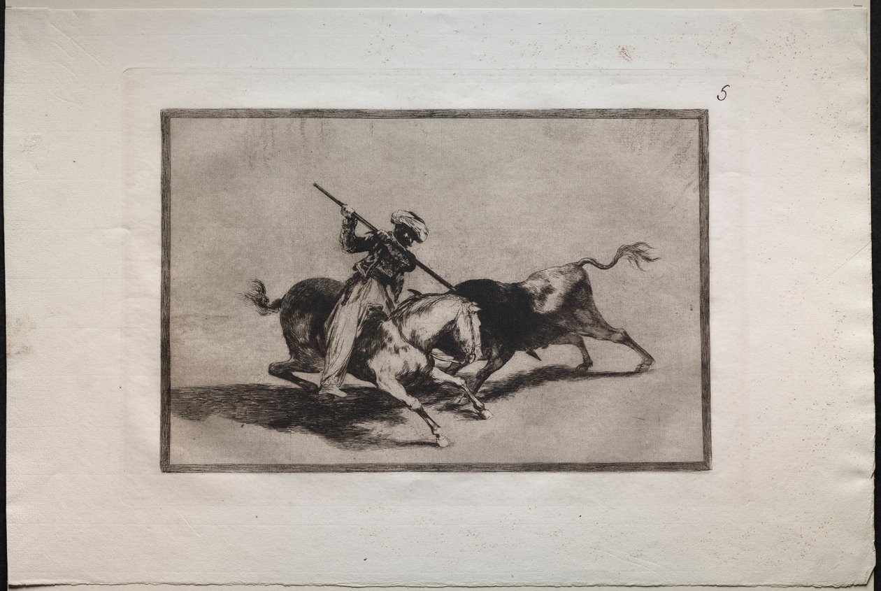 Býčí zápasy: The Spirited Moor Gazul je první, kdo bojuje podle pravidel, 1876. od Francisco de Goya