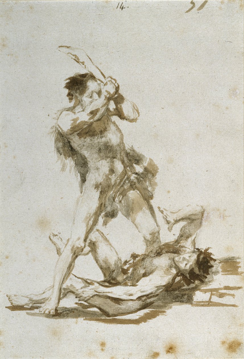 Kain a Ábel (štětec a hnědá barva na papíře) od Francisco de Goya