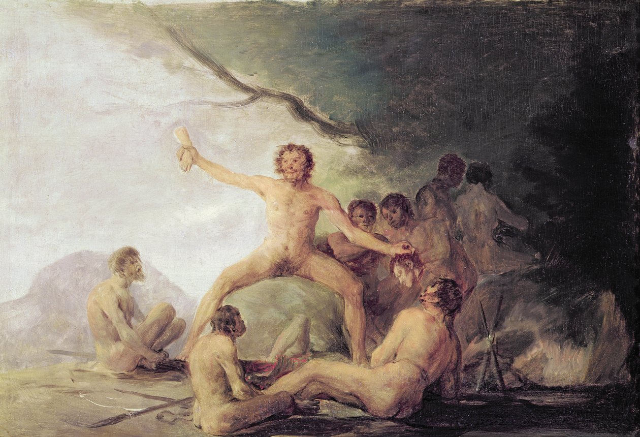 Kanibalové vychutnávající lidské ostatky, cca 1800-08 (pár 83503) od Francisco de Goya