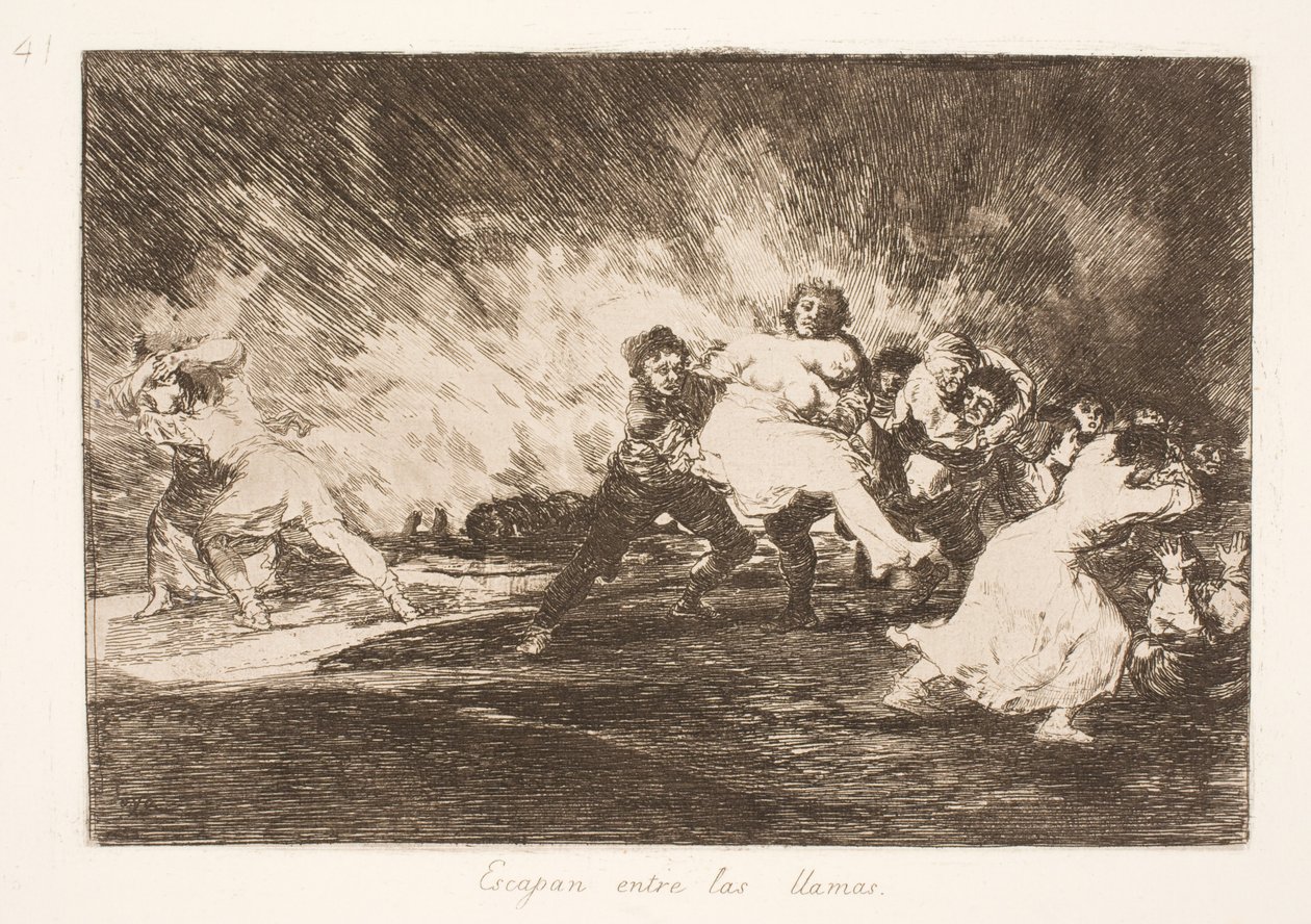 Unikají přes plameny (41) od Francisco de Goya