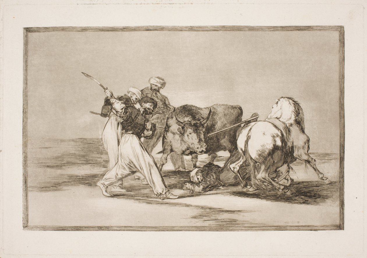 Maurové, kteří se usadili ve Španělsku a opustili pověru v Koránu, získali toto umění lovu a nabodnutí býka na pláni. od Francisco de Goya