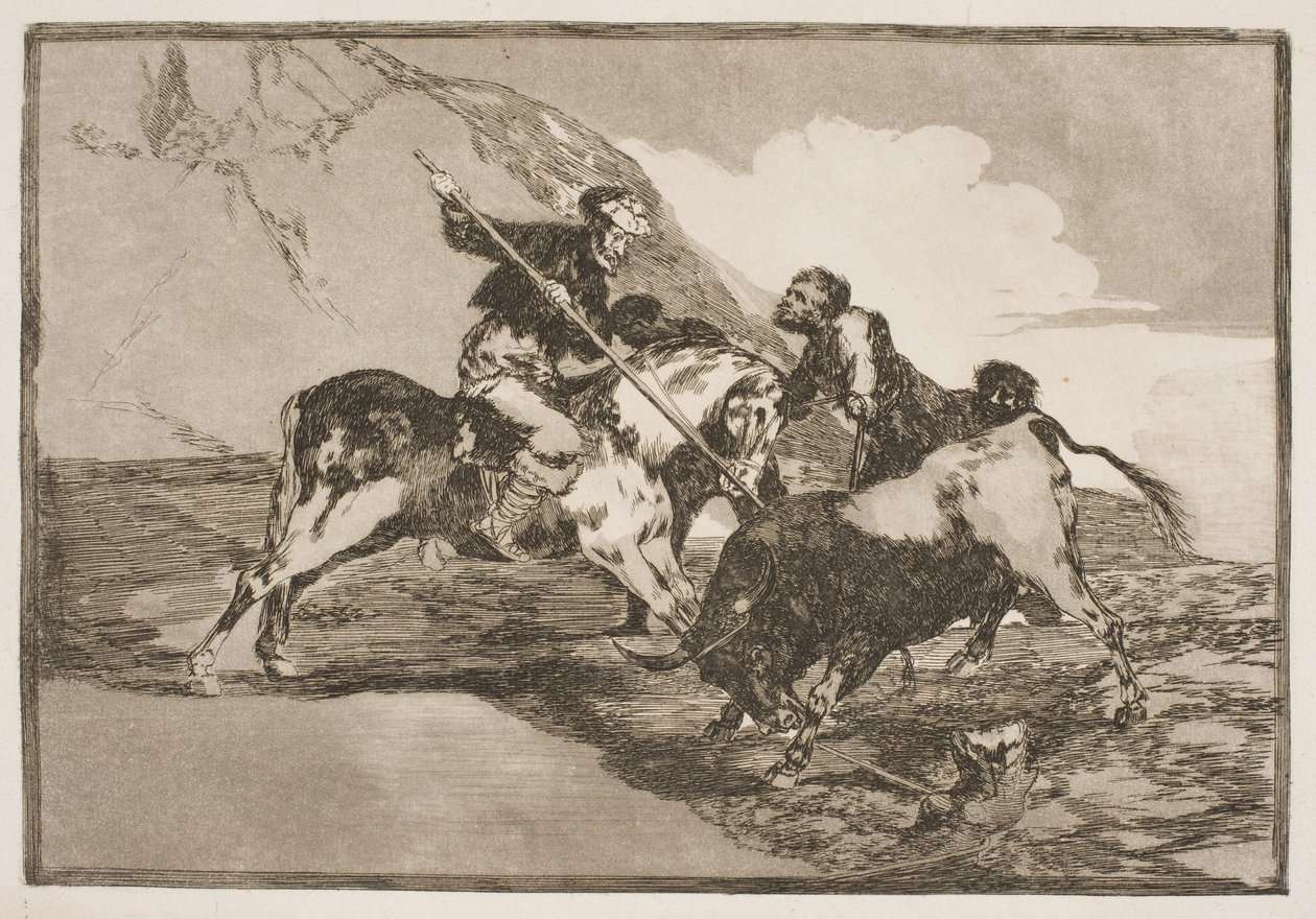 Způsob, jakým staří Španělé lovili býky na koních na pláních. od Francisco de Goya