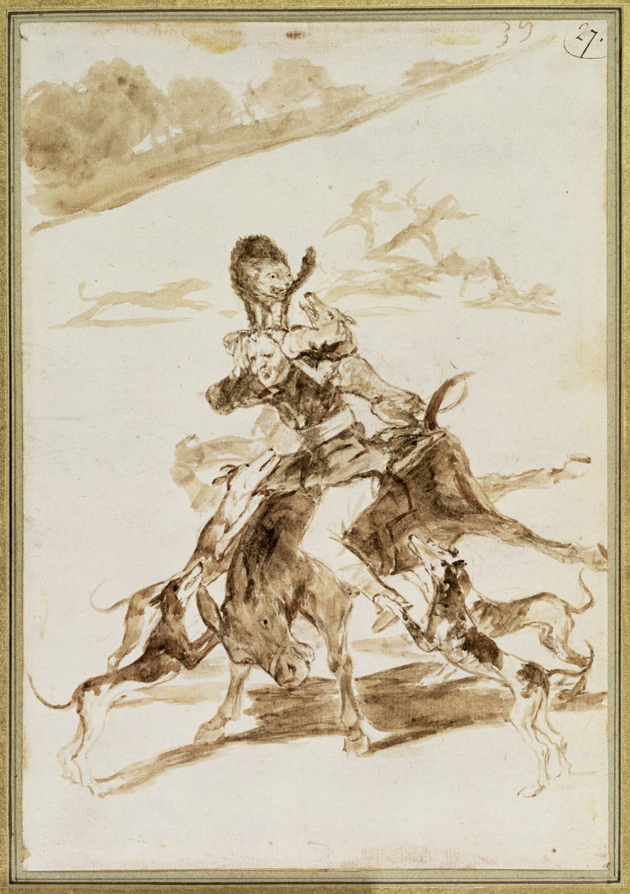 Psi útočí na muže na mule (wc na papíře) od Francisco de Goya