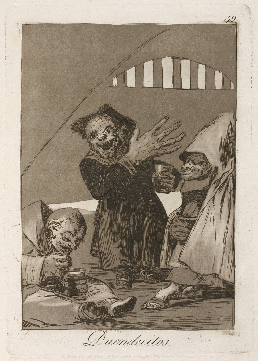 malí elfové Skřítci. Z Los Caprichos, 1797-1798 od Francisco de Goya