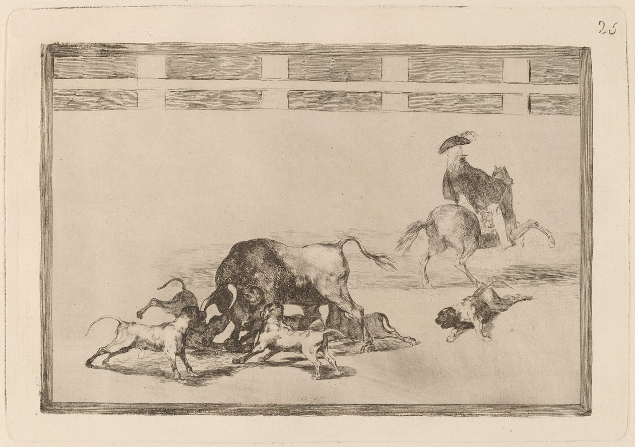 Echan perros al toro (Vypouštějí psy na býka) od Francisco de Goya