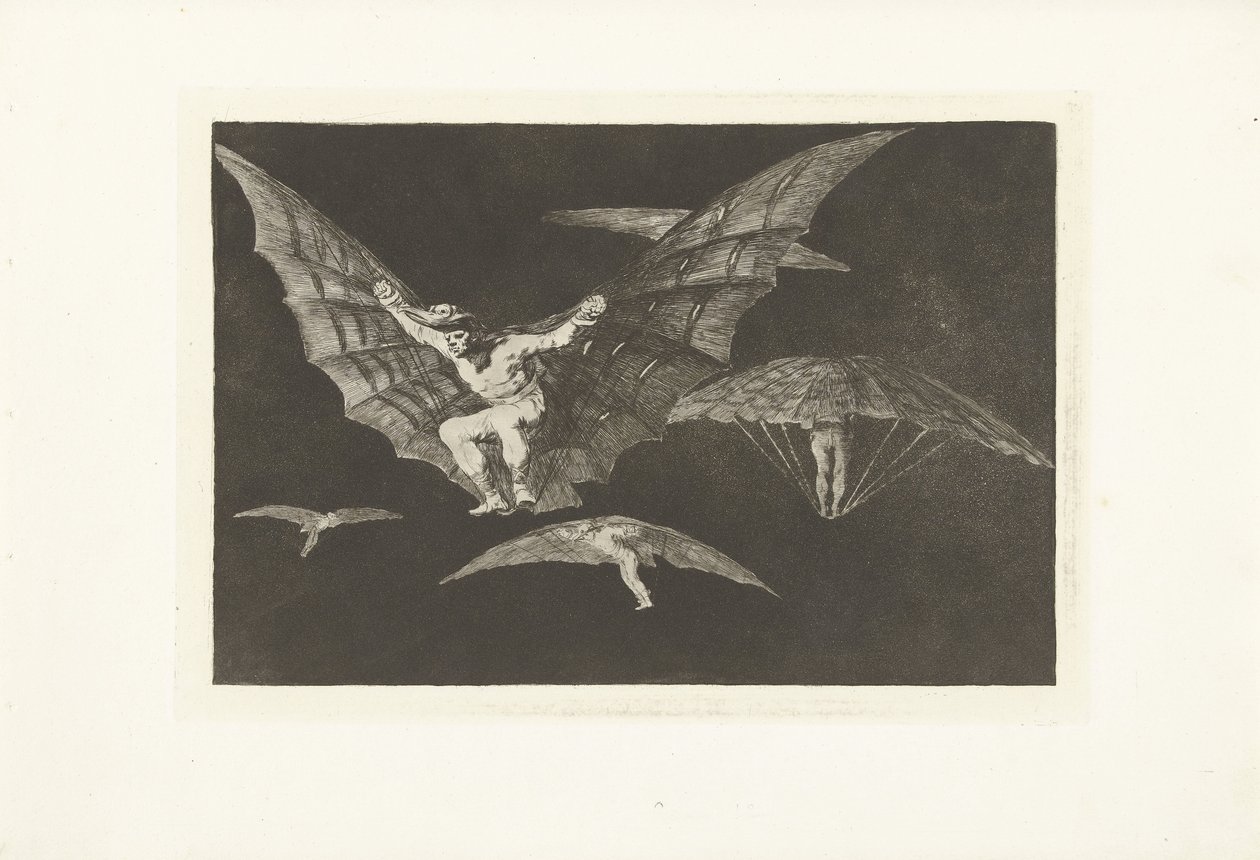 Způsob létání Mono de volar Los Disparates (The follies) (název série) Los Proverbios (The Proverbs) (název série) od Francisco de Goya