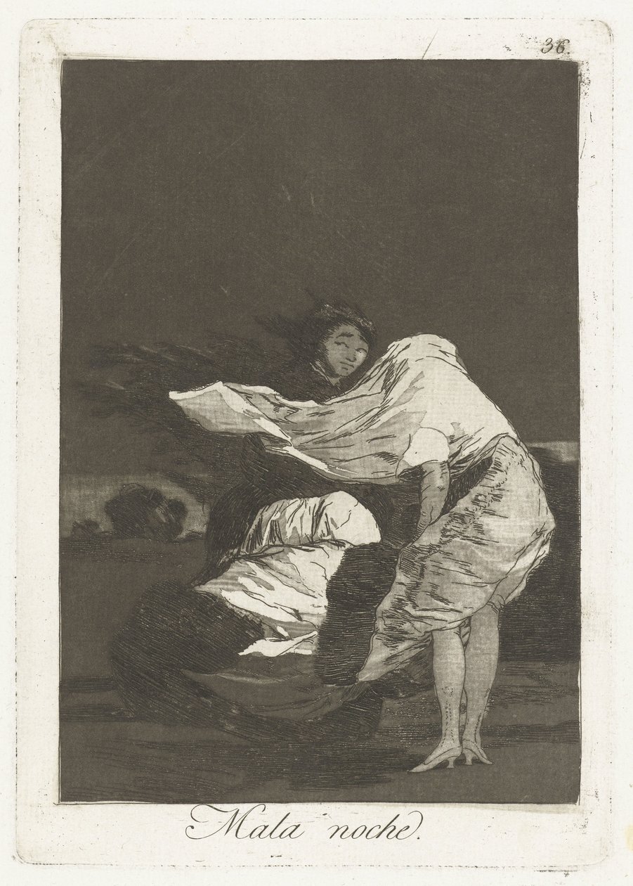 špatná noc Mala noche (název na objektu) Los Caprichos (název série) od Francisco de Goya